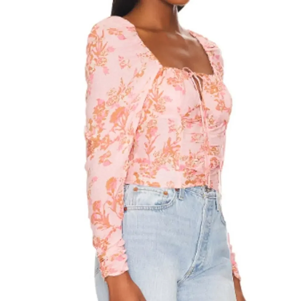 * New ~ FREE PEOPLE ~ Women's Pink Combo Hilary Printed Top Small